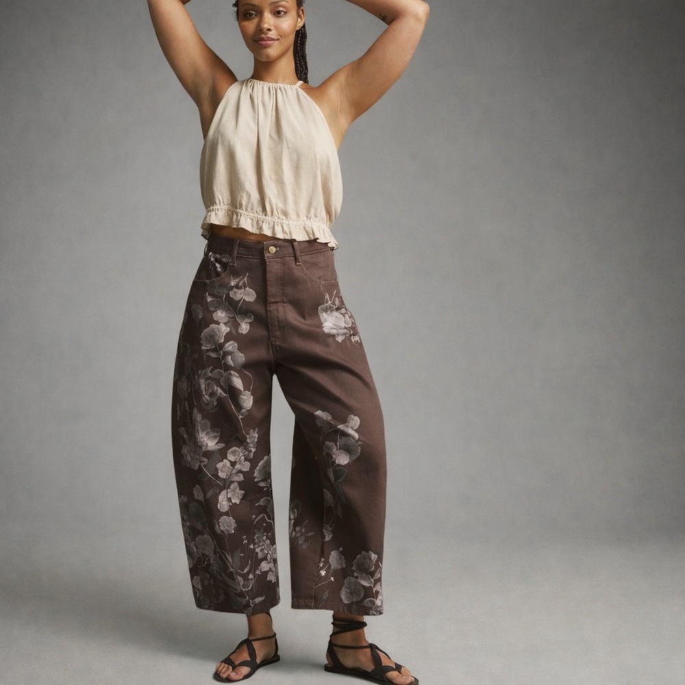 Pilcro Brown Floral Cropped Jeans